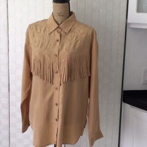 Woman’s Fiji Silk Western Shirt size L long sleeves color cream washable. #446